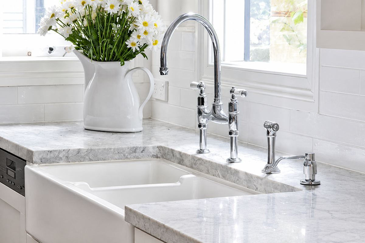 Residential kitchen with sink and tapware